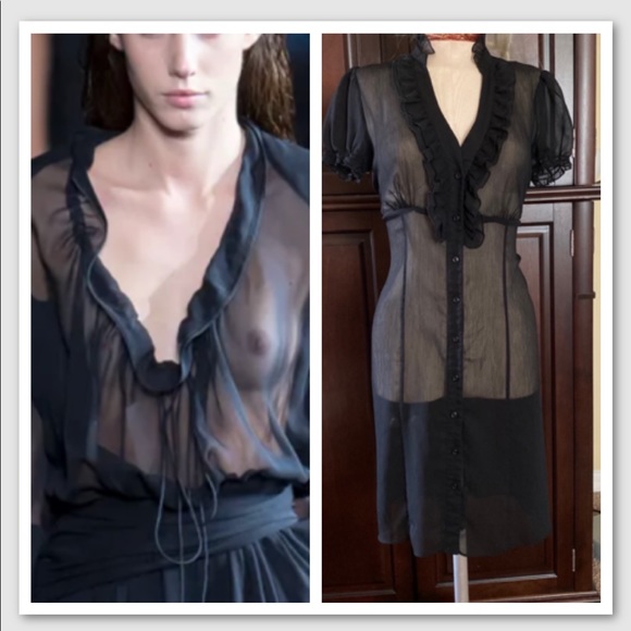 Transparent Sexy Night Gown Dress Black 6 intimate - Picture 1 of 16